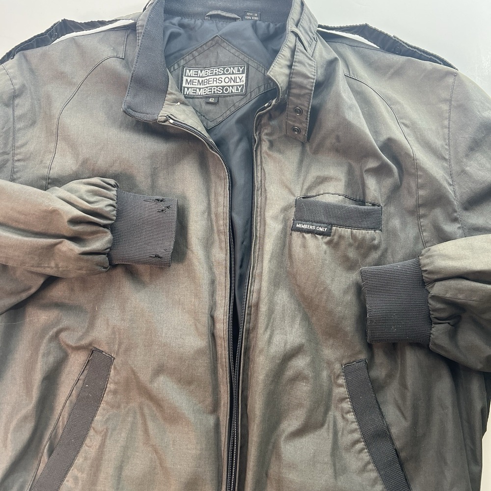 Members Only Jacket Mens 42 Brown Iconic Racer Bomber Coat Zip Band Collar Lined